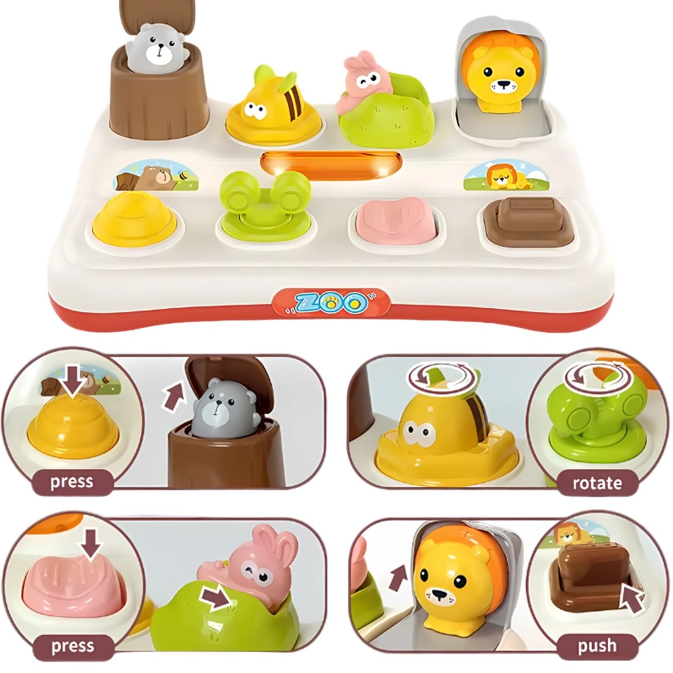 WOOPIE BABY Edukacinis žaislas Iššokantys gyvūnėliai ZOO Pop Up 4 WOOPIE BABY Edukacinis žaislas Iššokantys gyvūnėliai ZOO Pop Up 4
