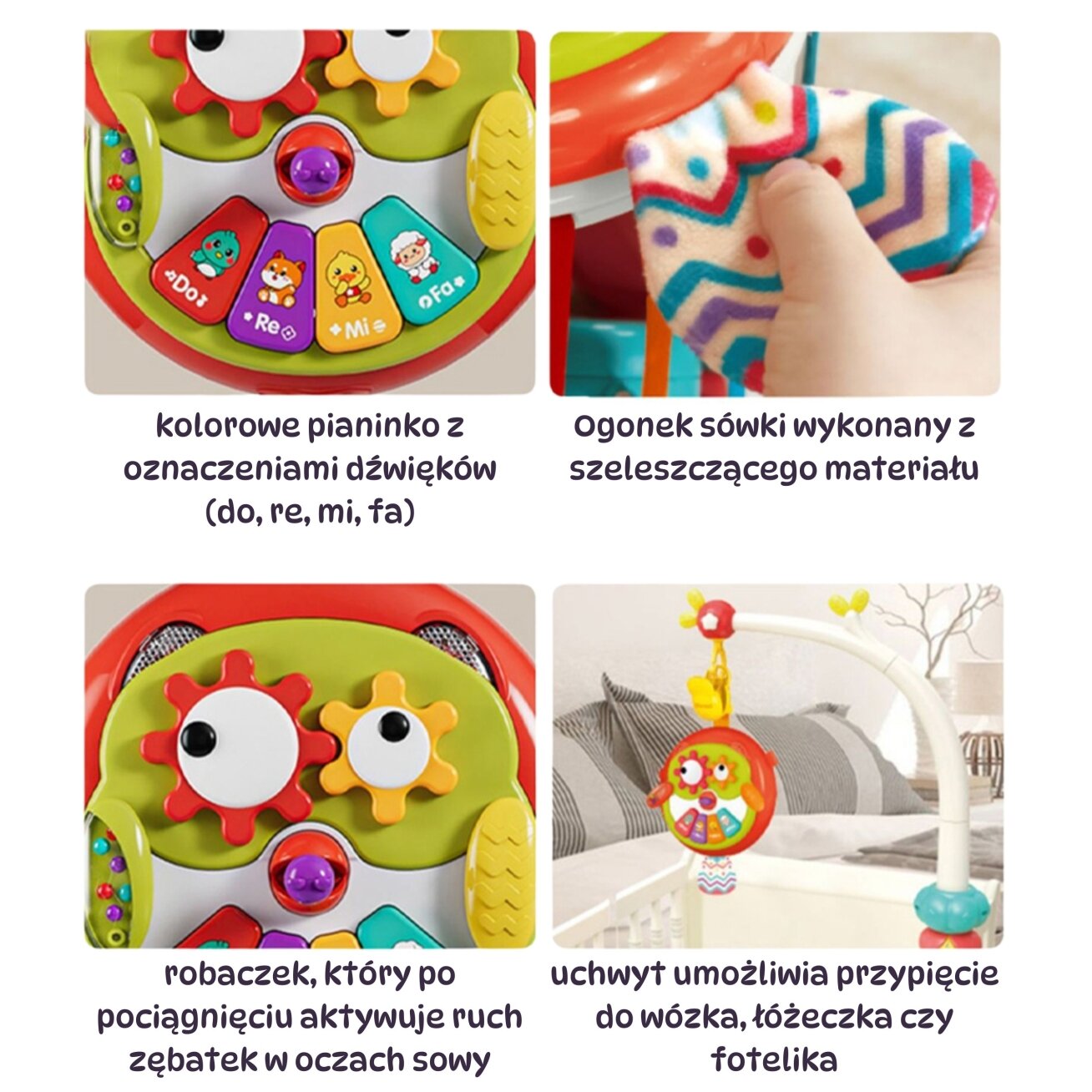 WOOPIE BABY Interaktyvus žaislas pelėdžiukas pianinukas su čežančia uodega 4 WOOPIE BABY Interaktyvus žaislas pelėdžiukas pianinukas su čežančia uodega 4