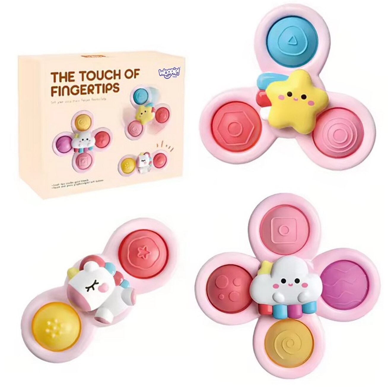 WOOPIE BABY Kosminis Spinner Pop-it sensorinis žaislas, keičiami 3 vnt., rožinis.