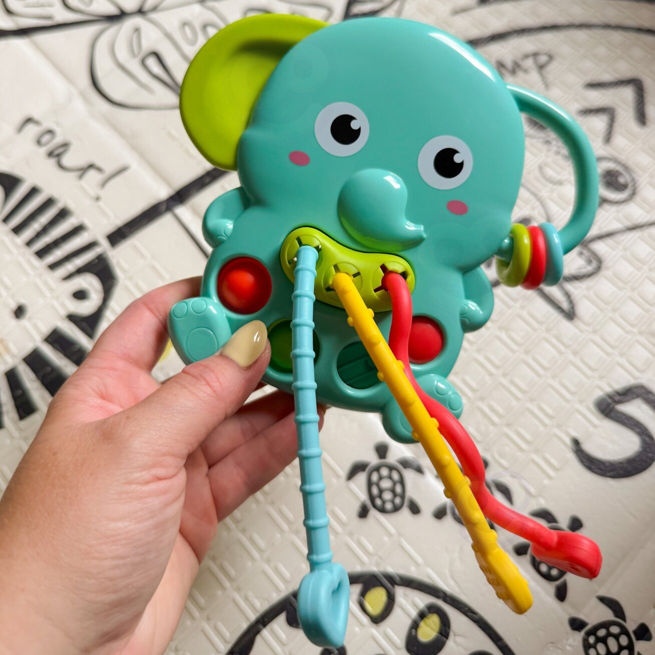 WOOPIE BABY Sensorinis kramtukas Drambliukas Montessori 4in1 3
