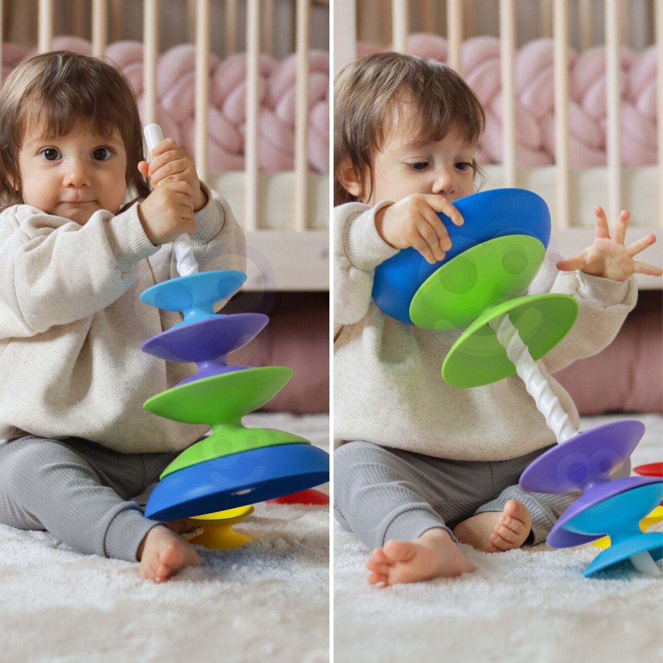 WOOPIE BABY Spalvingas bokštas – dėliojimo piramidė, edukacinė 18m+ 4