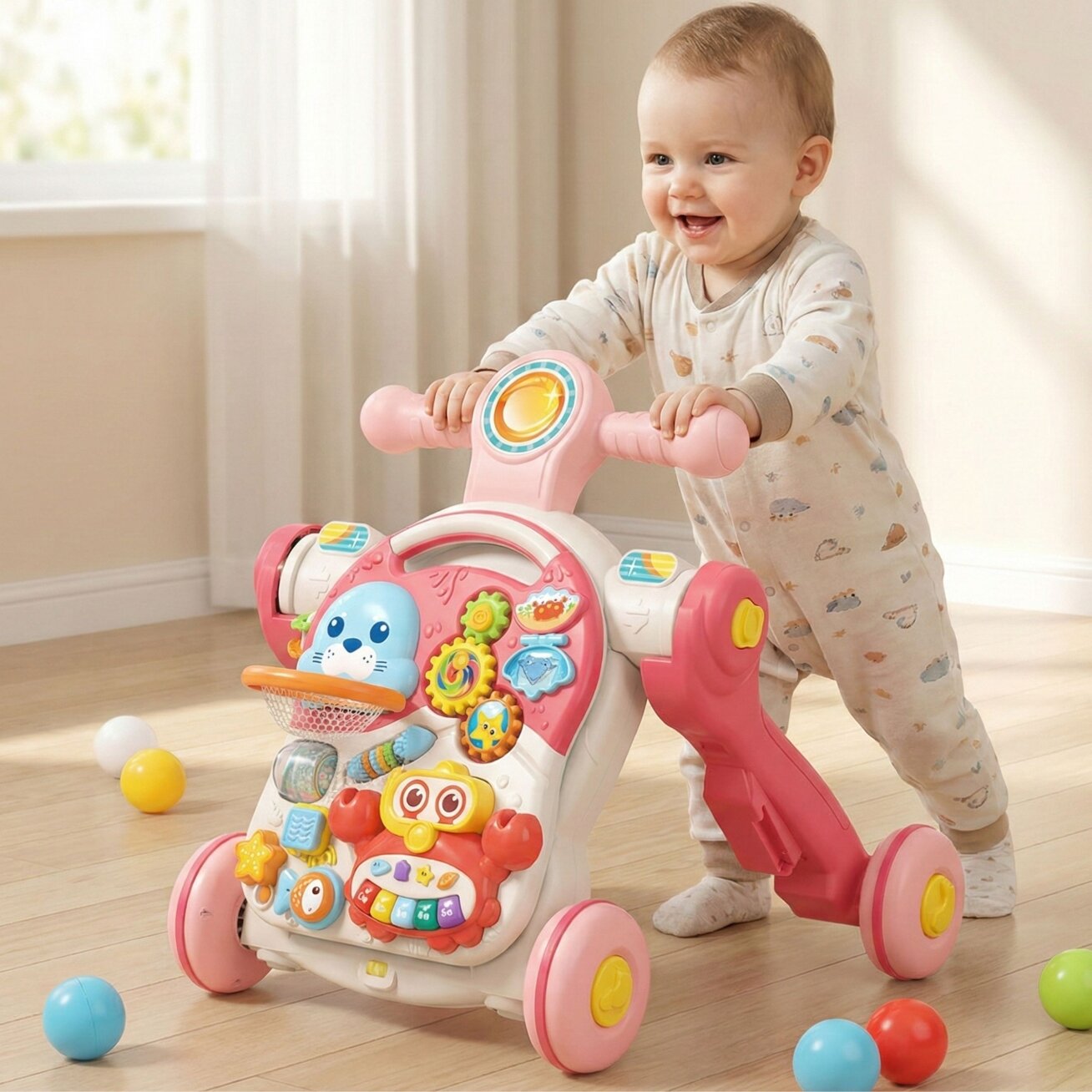 WOOPIE BABY stumdukas–vaikštynė, edukacinis staliukas, paspirtukas, ežiukas 4in1 1 WOOPIE BABY stumdukas–vaikštynė, edukacinis staliukas, paspirtukas, ežiukas 4in1 1