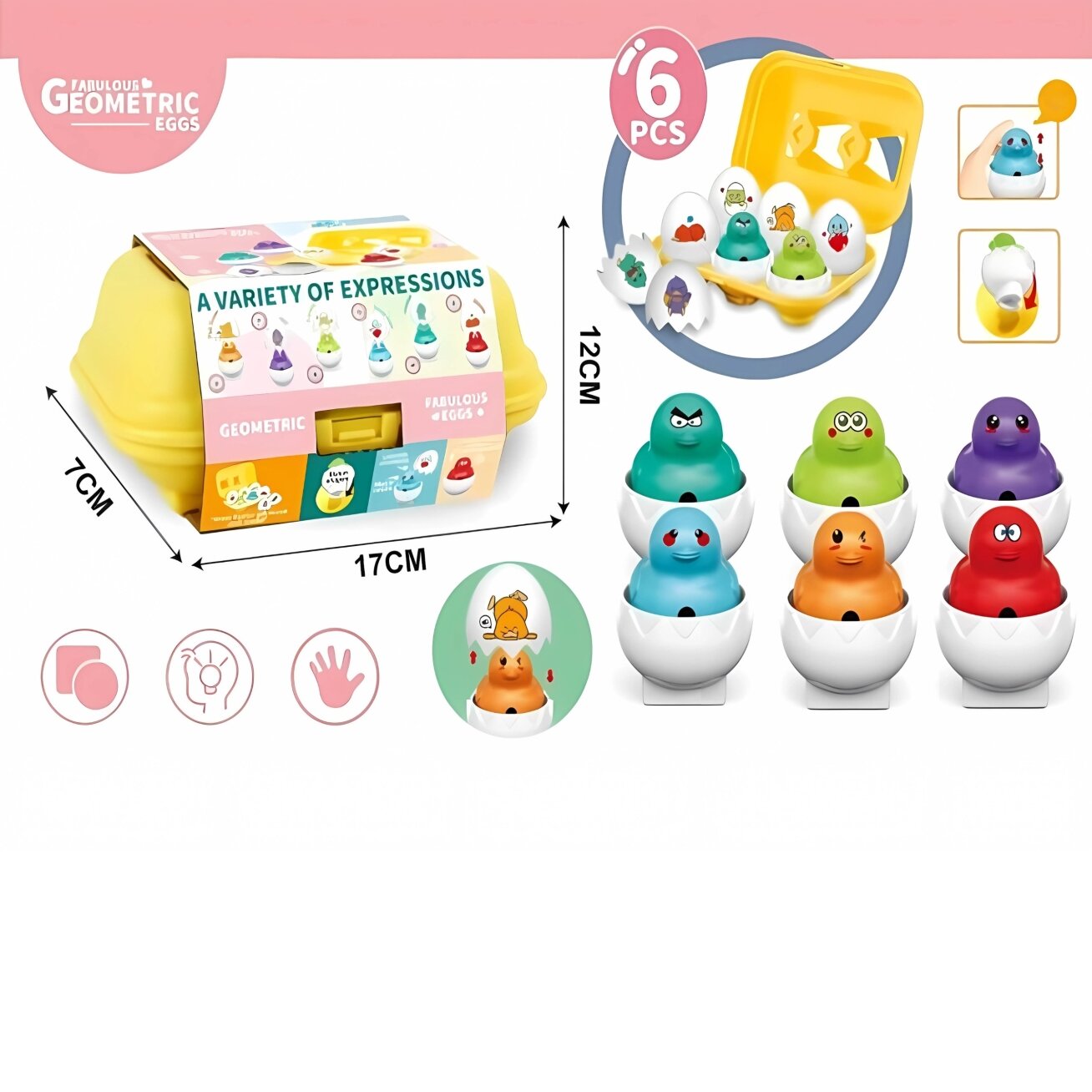WOOPIE Montessori rūšiavimo dėlionė: priderink formas. Linksmi viščiukai kiaušiniuose 6 vnt. 3 WOOPIE Montessori rūšiavimo dėlionė: priderink formas. Linksmi viščiukai kiaušiniuose 6 vnt. 3