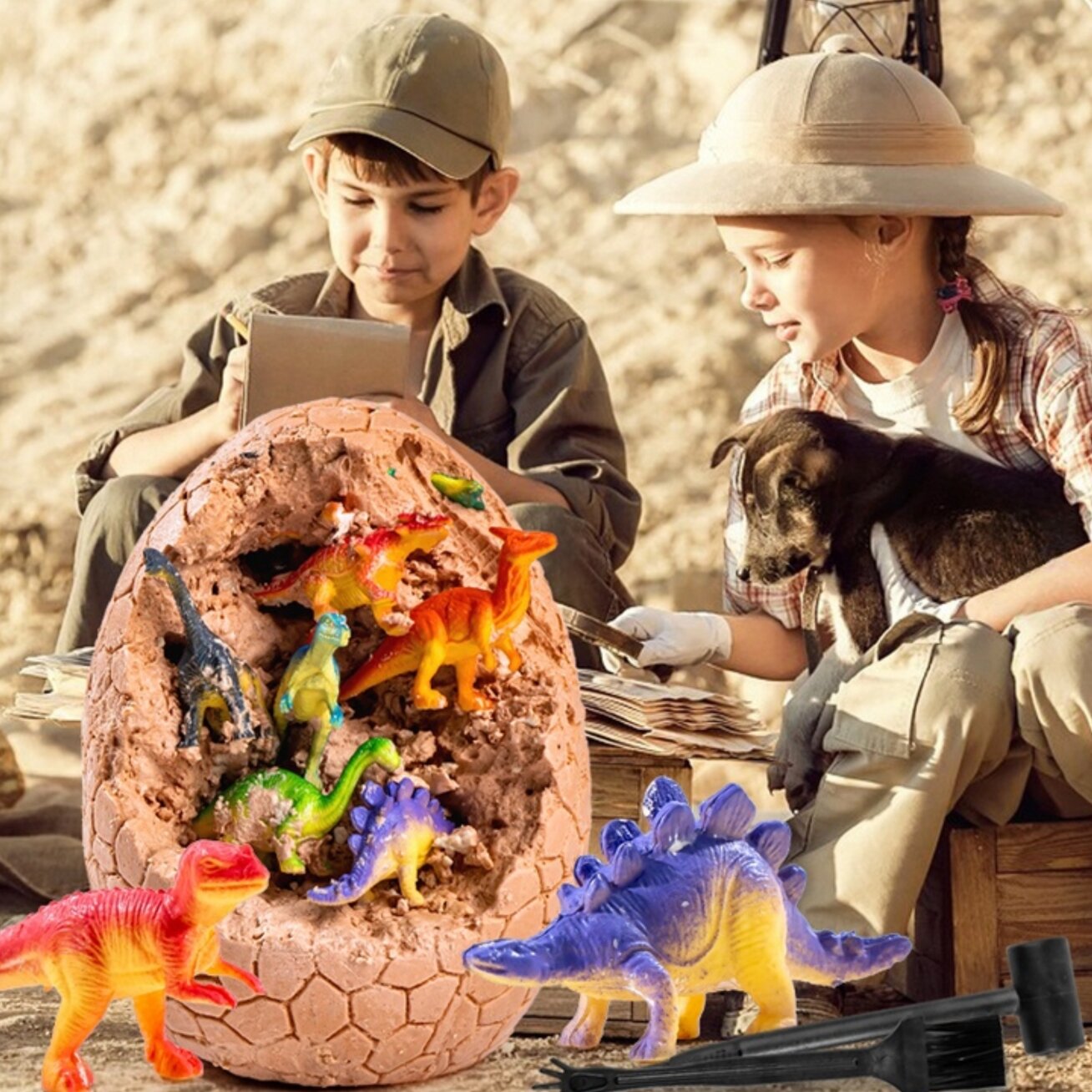 WOOPIE Dinozaurų kiaušinio kasinėjimas Archeologo rinkinys 12 dinozaurų iškasimui 4