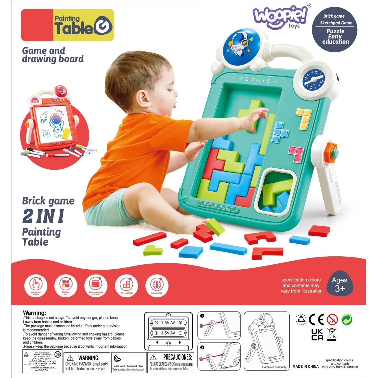WOOPIE Dvipusė piešimo lenta ir Tetris žaidimas 2in1 oranžinė 8