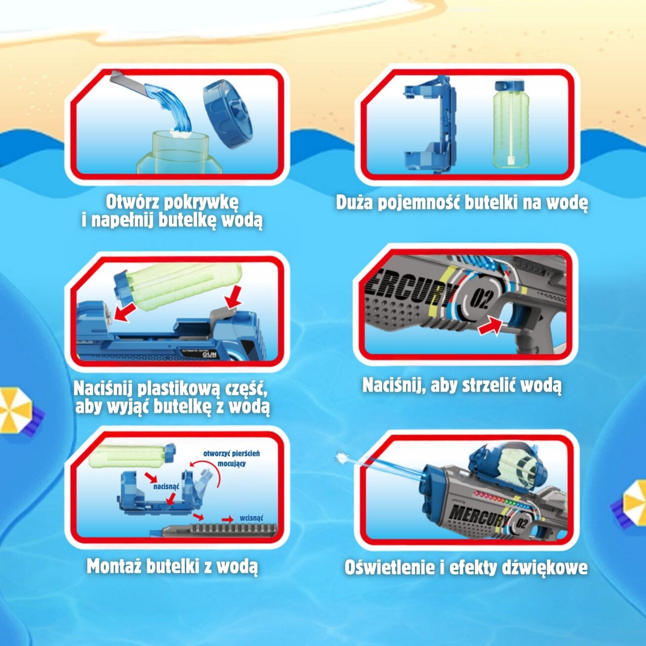 WOOPIE Elektrinis automatinis vandens pistoletas Merkury 2 WOOPIE Elektrinis automatinis vandens pistoletas Merkury 2