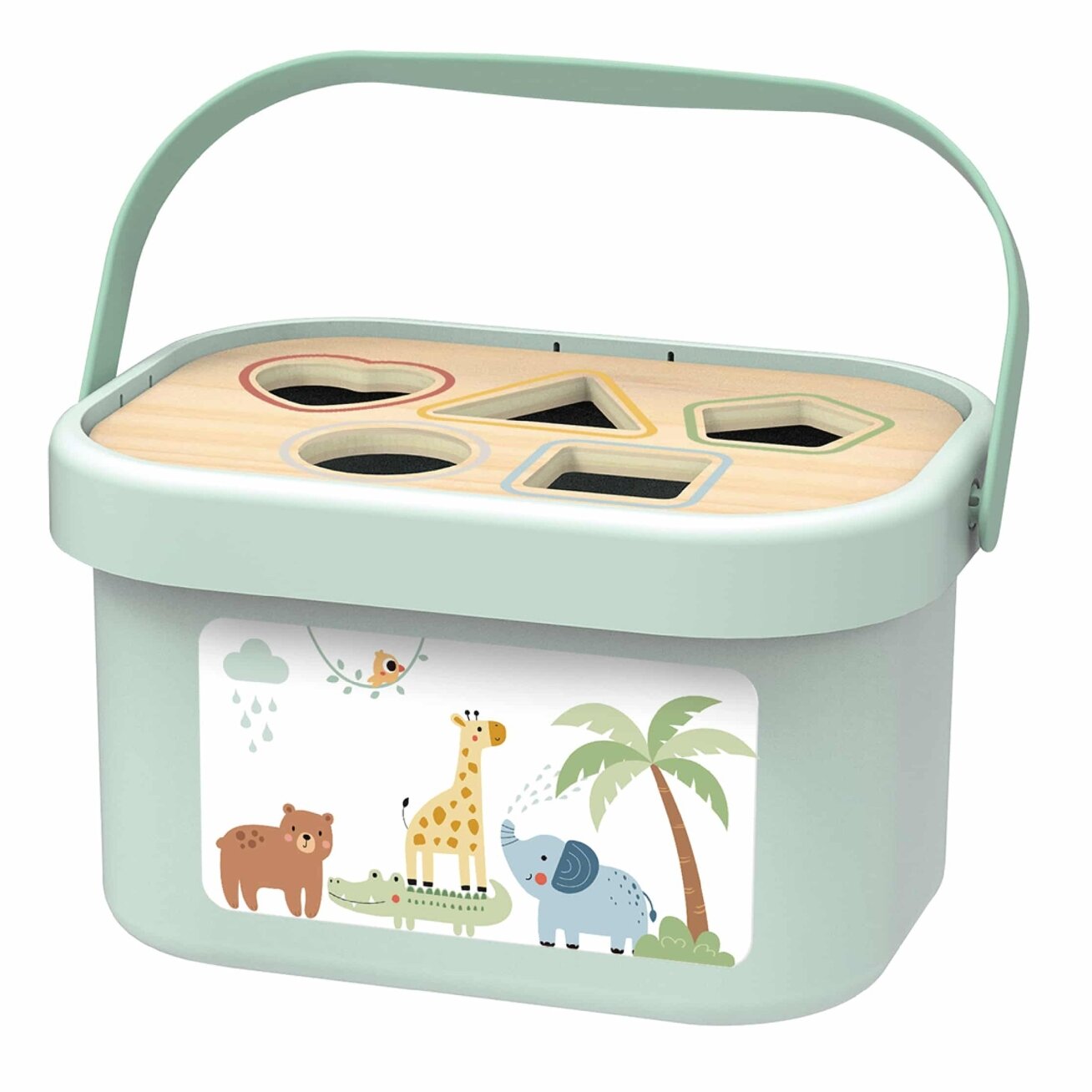 WOOPIE GREEN Dėžutė Sorter Box 3in1 Kaladėlės Piramidė Drambliukas FSC 10 WOOPIE GREEN Dėžutė Sorter Box 3in1 Kaladėlės Piramidė Drambliukas FSC 10