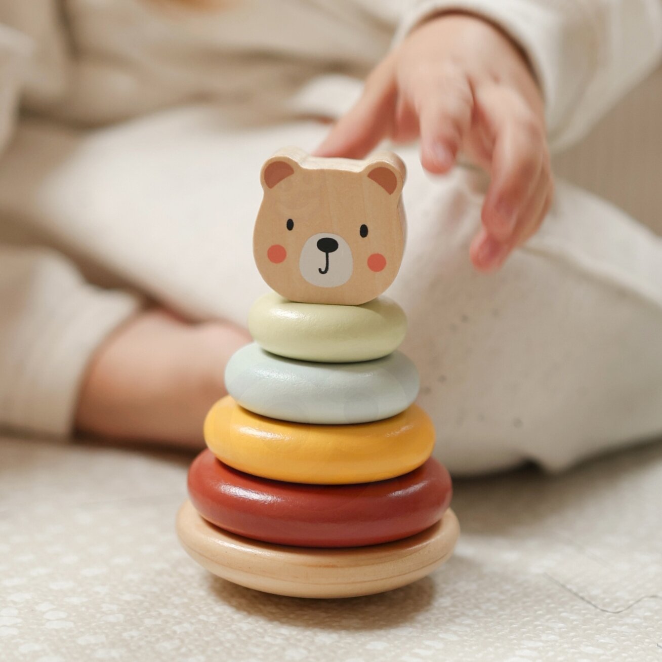 WOOPIE GREEN Dėžutė Sorter Box 3in1 Kaladėlės Piramidė Drambliukas FSC 4