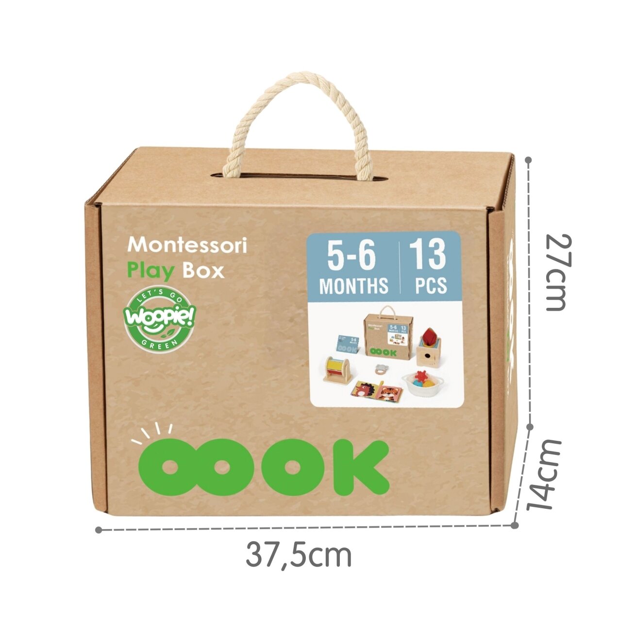 WOOPIE GREEN Box Dėžutė XXL Montessori edukacinė 6in1 sensorinė 5-6 mėn. 13 el. FSC 6