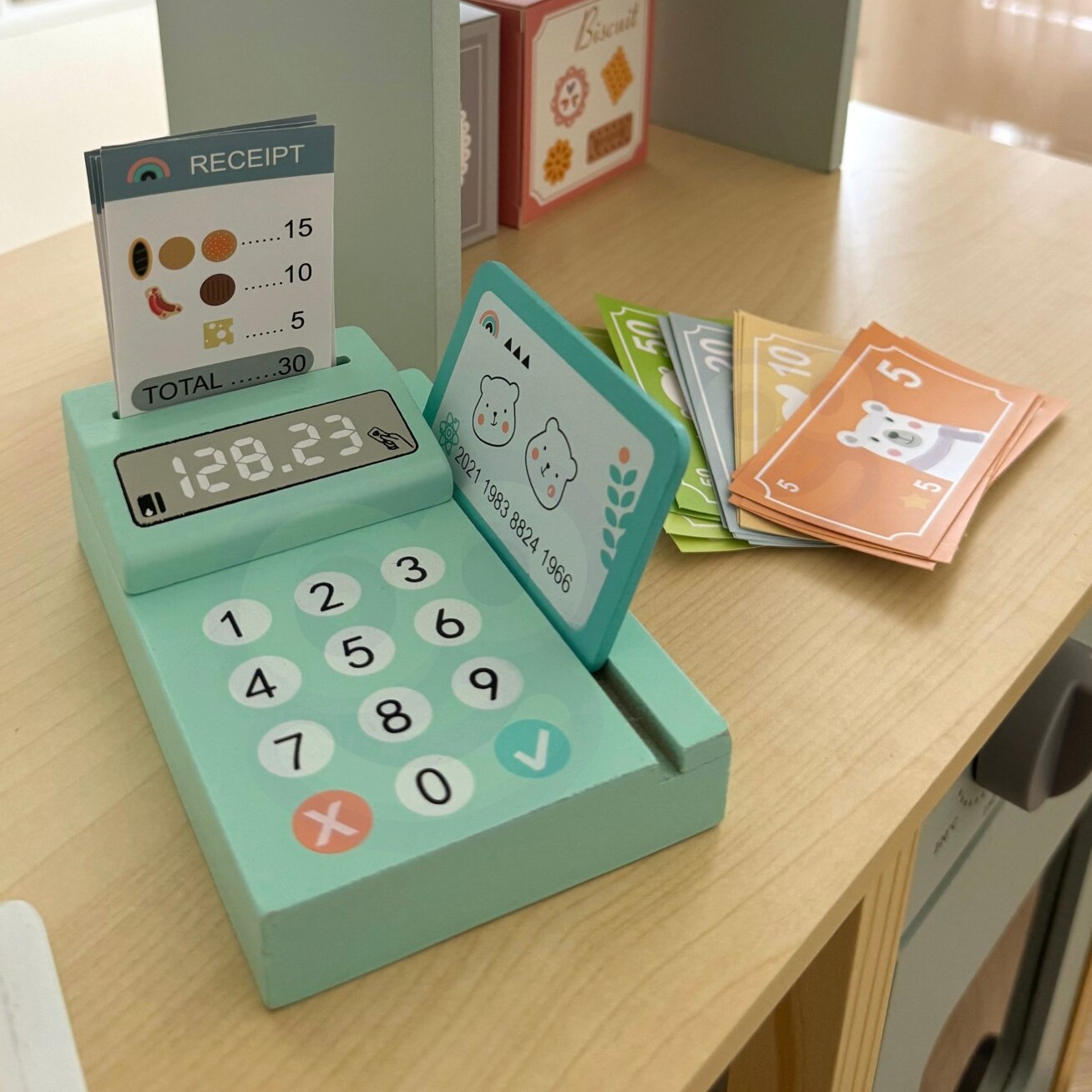 WOOPIE GREEN Didelė daugiafunkcė parduotuvėlė 5in1 kioskas prekyvietė prekybos centras restoranas kavinė virtuvė 73 el. 13