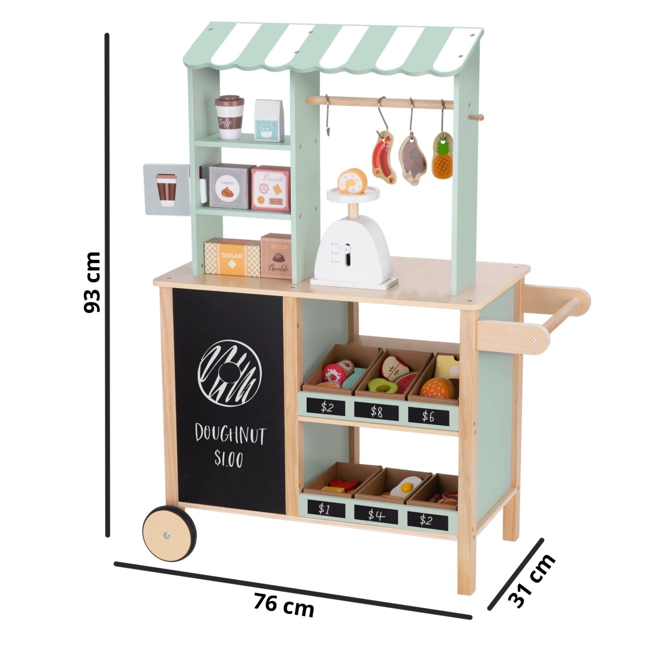 WOOPIE GREEN Didelė daugiafunkcė parduotuvėlė 5in1 kioskas prekyvietė prekybos centras restoranas kavinė virtuvė 73 el. 18 WOOPIE GREEN Didelė daugiafunkcė parduotuvėlė 5in1 kioskas prekyvietė prekybos centras restoranas kavinė virtuvė 73 el. 18