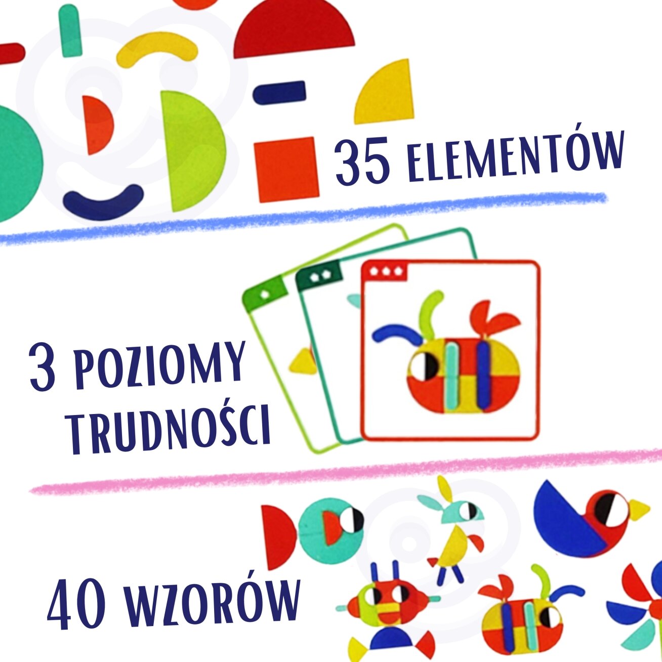 WOOPIE GREEN Medinė Montessori dėlionė 40 raštų atkurti 55 el. FSC sertifikatas 13