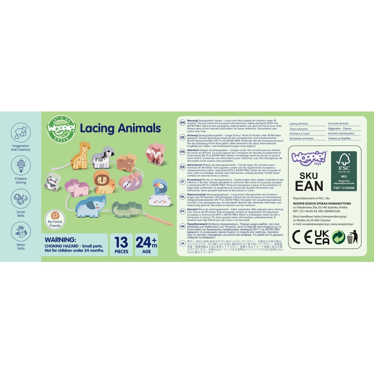 WOOPIE GREEN Medinė suveriama vėrimo dėlionė ZOO Montessori 13 el. 15 WOOPIE GREEN Medinė suveriama vėrimo dėlionė ZOO Montessori 13 el. 15
