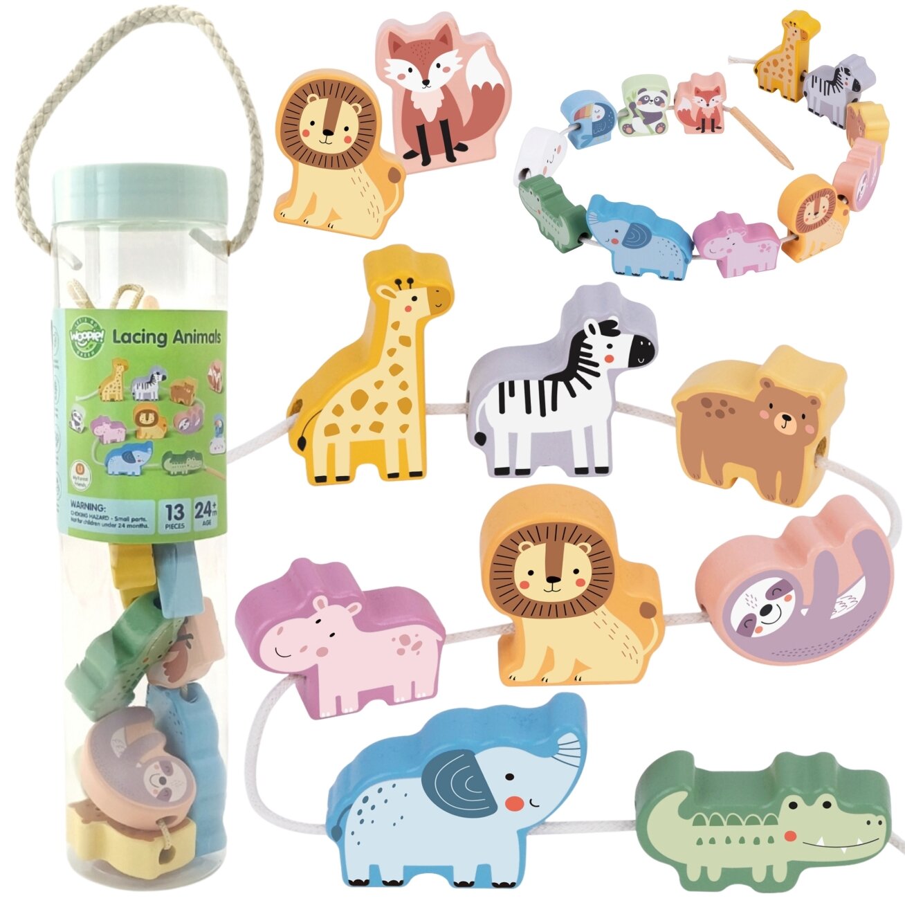 WOOPIE GREEN Medinė suveriama vėrimo dėlionė ZOO Montessori 13 el. WOOPIE GREEN Medinė suveriama vėrimo dėlionė ZOO Montessori 13 el.