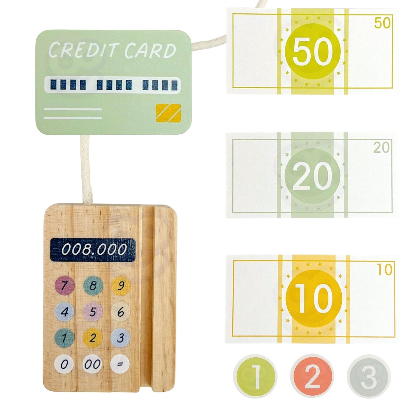 WOOPIE GREEN Medinė edukacinė parduotuvės kasa su priedais 23 vnt. FSC 11