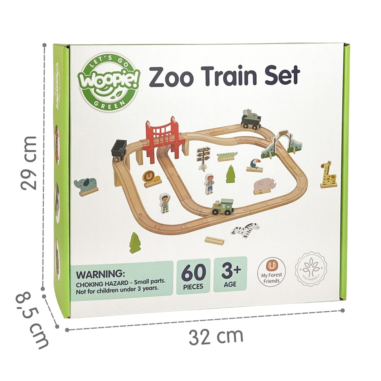 WOOPIE GREEN Medinis ZOO traukinukas XL rinkinys Magnetinis traukinys Bėgiai 60 vnt. FSC 13 WOOPIE GREEN Medinis ZOO traukinukas XL rinkinys Magnetinis traukinys Bėgiai 60 vnt. FSC 13