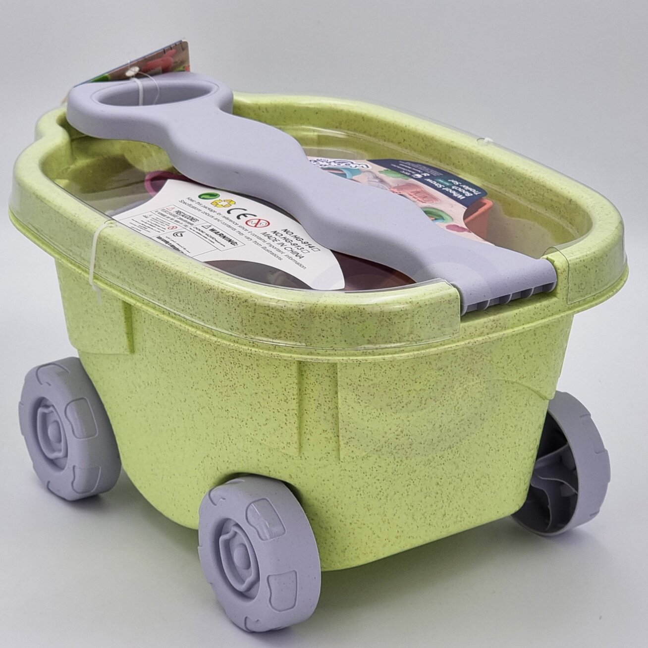 WOOPIE GREEN smėlio žaidimų rinkinys su vežimėliu 13 vnt. BIODEGRADUOJAMA ORGANINĖ MEDŽIAGA 14