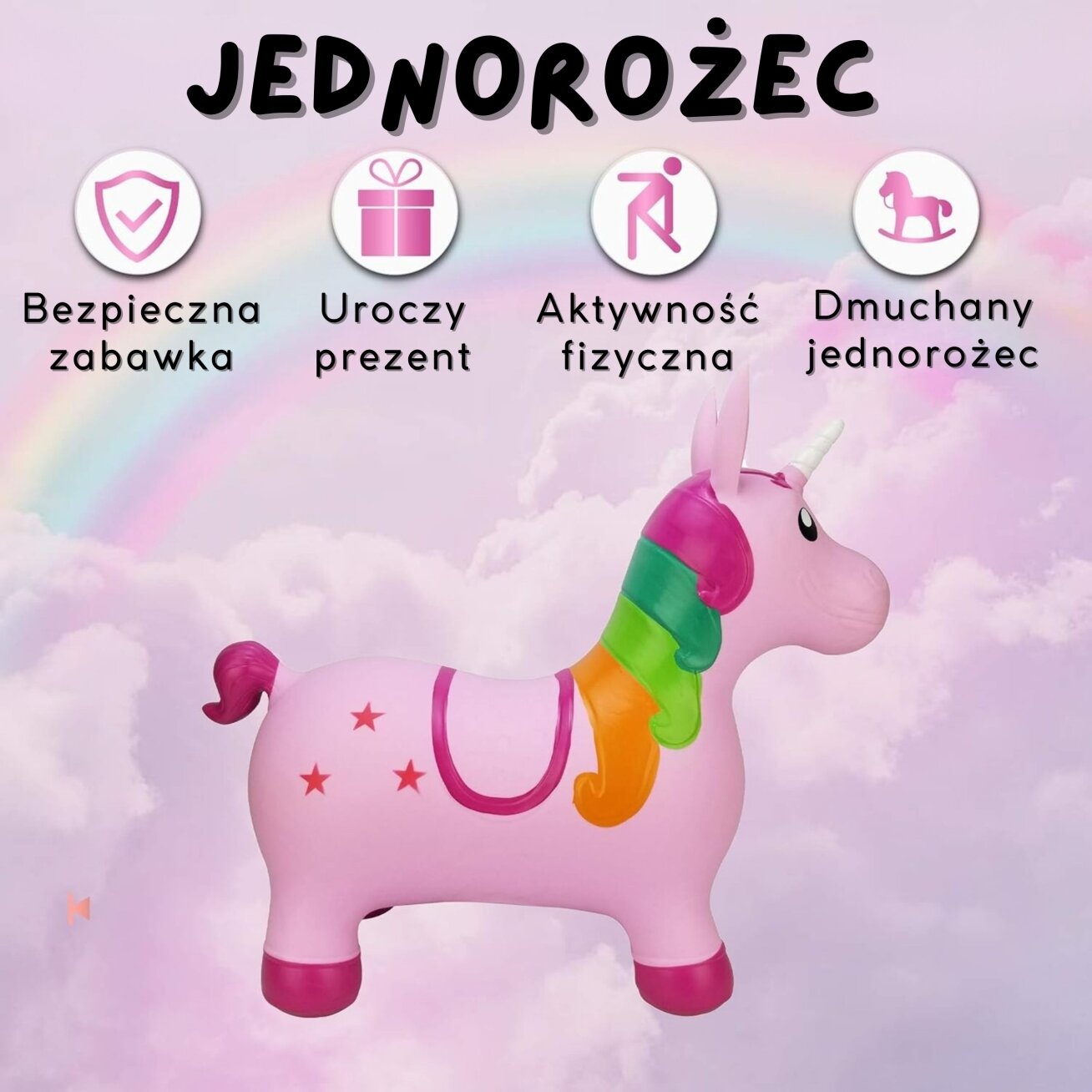WOOPIE guminis šokliukas šokinėjimui vienaragis rožinis + pompa 5 WOOPIE guminis šokliukas šokinėjimui vienaragis rožinis + pompa 5