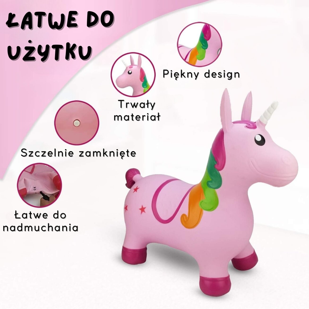 WOOPIE guminis šokliukas šokinėjimui vienaragis rožinis + pompa 6 WOOPIE guminis šokliukas šokinėjimui vienaragis rožinis + pompa 6