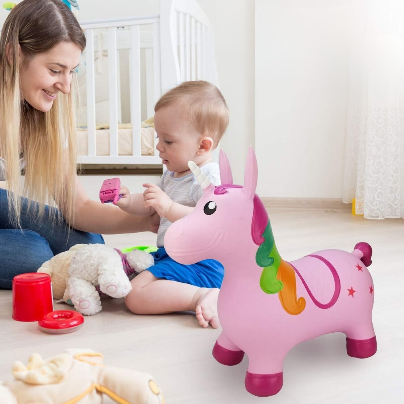 WOOPIE guminis šokliukas šokinėjimui vienaragis rožinis + pompa 7 WOOPIE guminis šokliukas šokinėjimui vienaragis rožinis + pompa 7