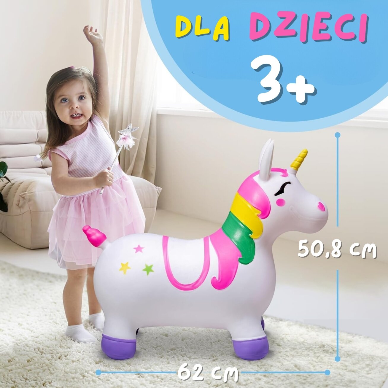 WOOPIE guminis šokliukas šokinėjimui Vienaragis Baltas + pompa 1 WOOPIE guminis šokliukas šokinėjimui Vienaragis Baltas + pompa 1
