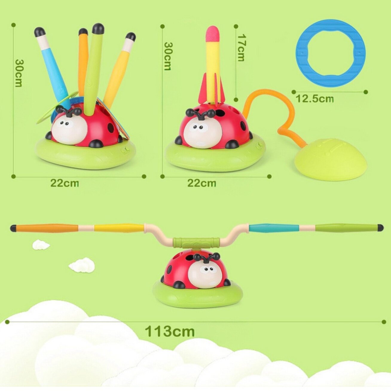 WOOPIE Vikrumo žaidimas 3in1 Raketos paleidimo įrenginys Šokdynė Mėtymas į taikinį Boružėlė 16
