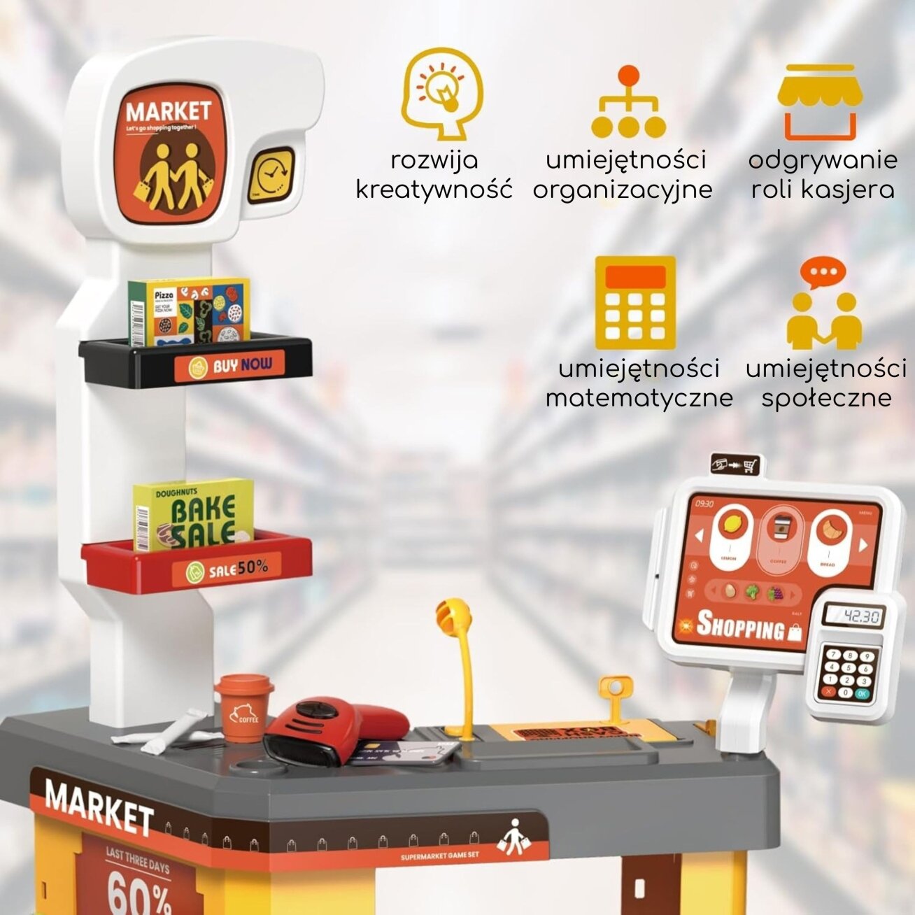 WOOPIE Interaktyvus supermarketas vaikams su priedais 4
