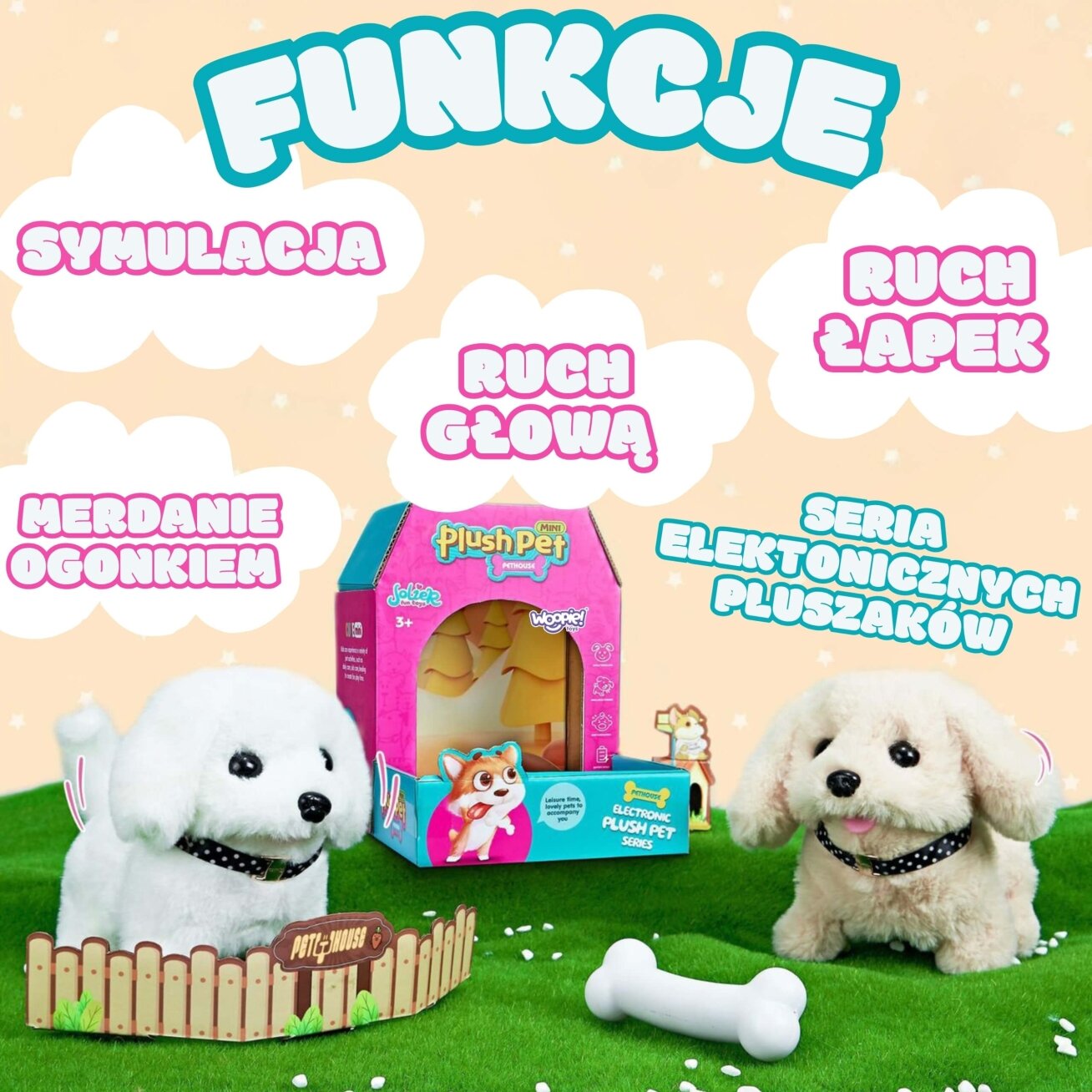 WOOPIE interaktyvus pliušinis šuniukas su kauliuku Bichon Golden Retriever 6