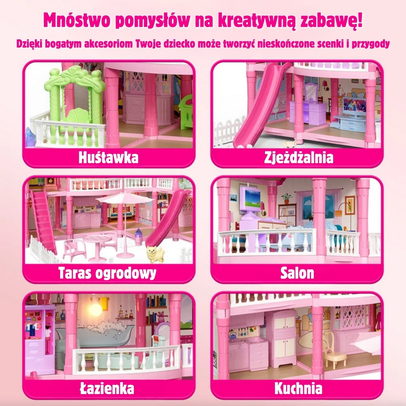 WOOPIE Lėlių namelis vila su priedais ir lėle, su apšvietimu, 296 el. 5 WOOPIE Lėlių namelis vila su priedais ir lėle, su apšvietimu, 296 el. 5