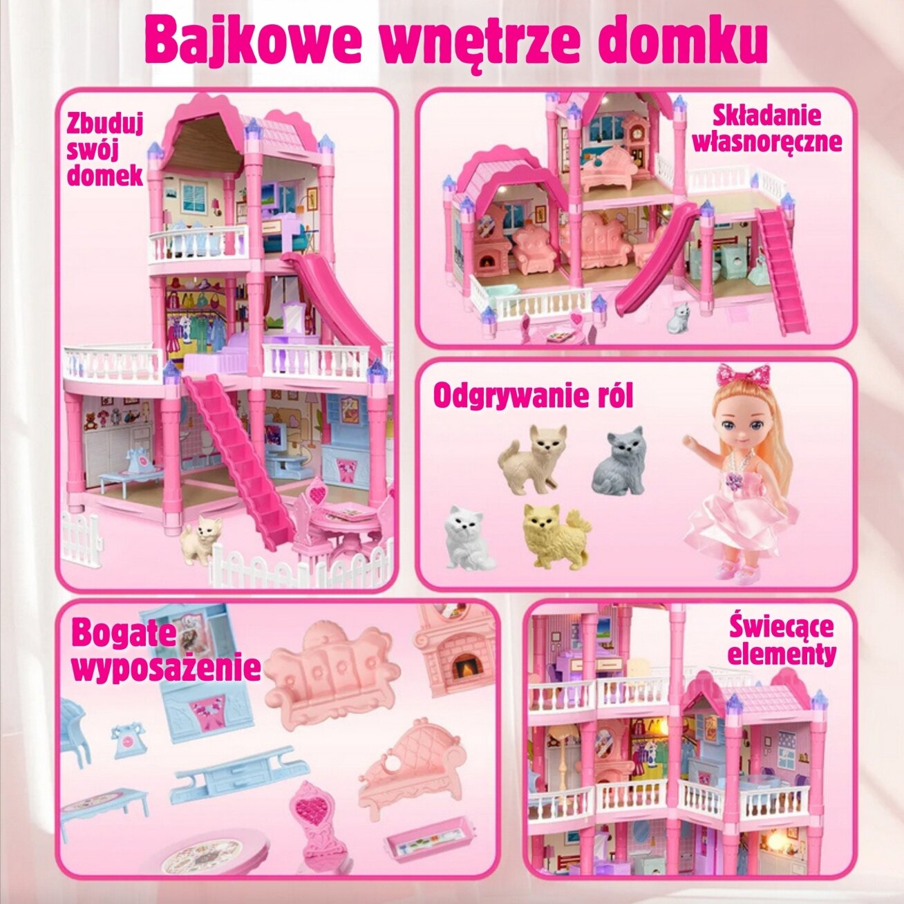 WOOPIE Lėlių namelis vila su priedais ir lėle, su apšvietimu, 296 el. 6 WOOPIE Lėlių namelis vila su priedais ir lėle, su apšvietimu, 296 el. 6