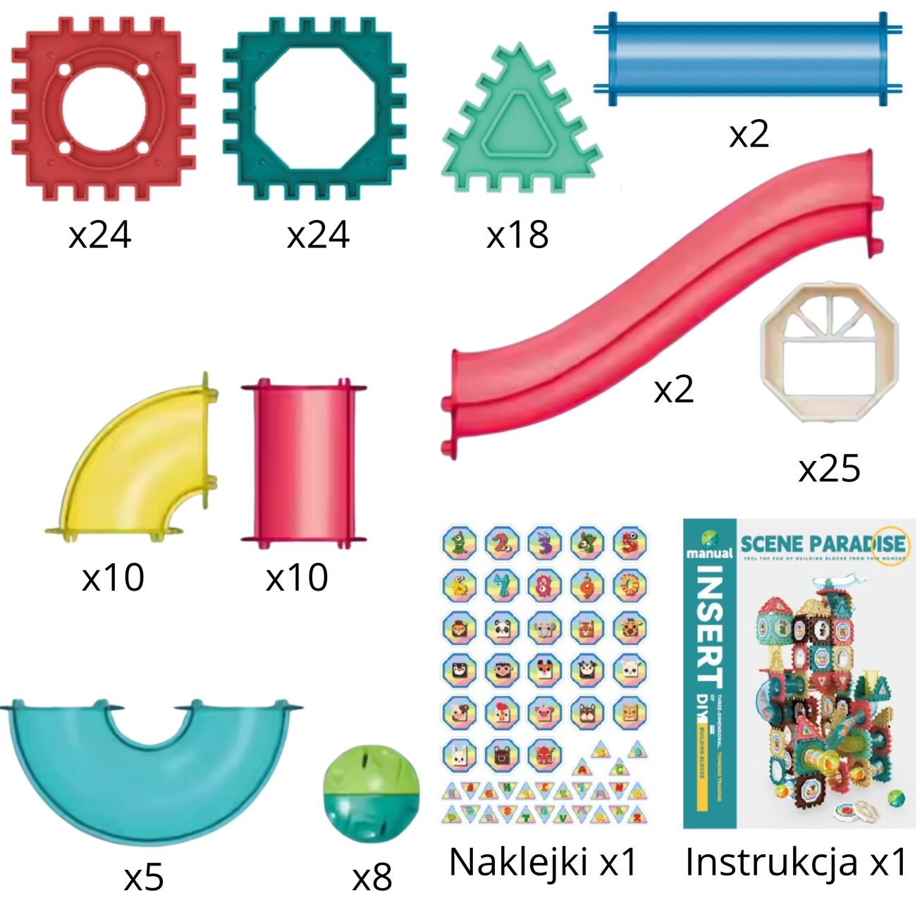 WOOPIE magnetinės konstrukcinės 3D kaladėlės edukacinis rinkinys kamuoliukų trasa 128 el. 5