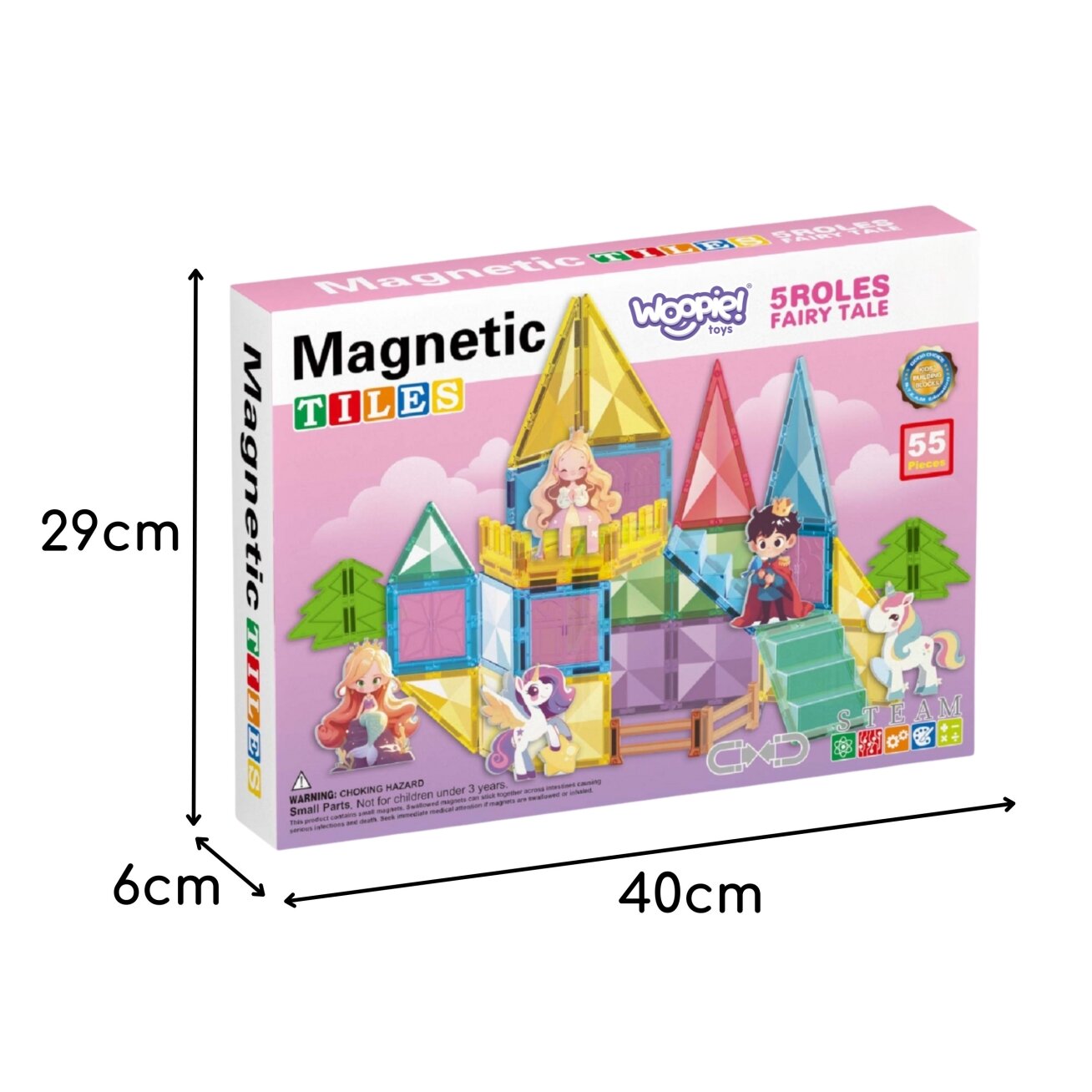 WOOPIE magnetinės konstrukcinės 3D kaladėlės edukacinis rinkinys Pasakų pilis 55 el. 8