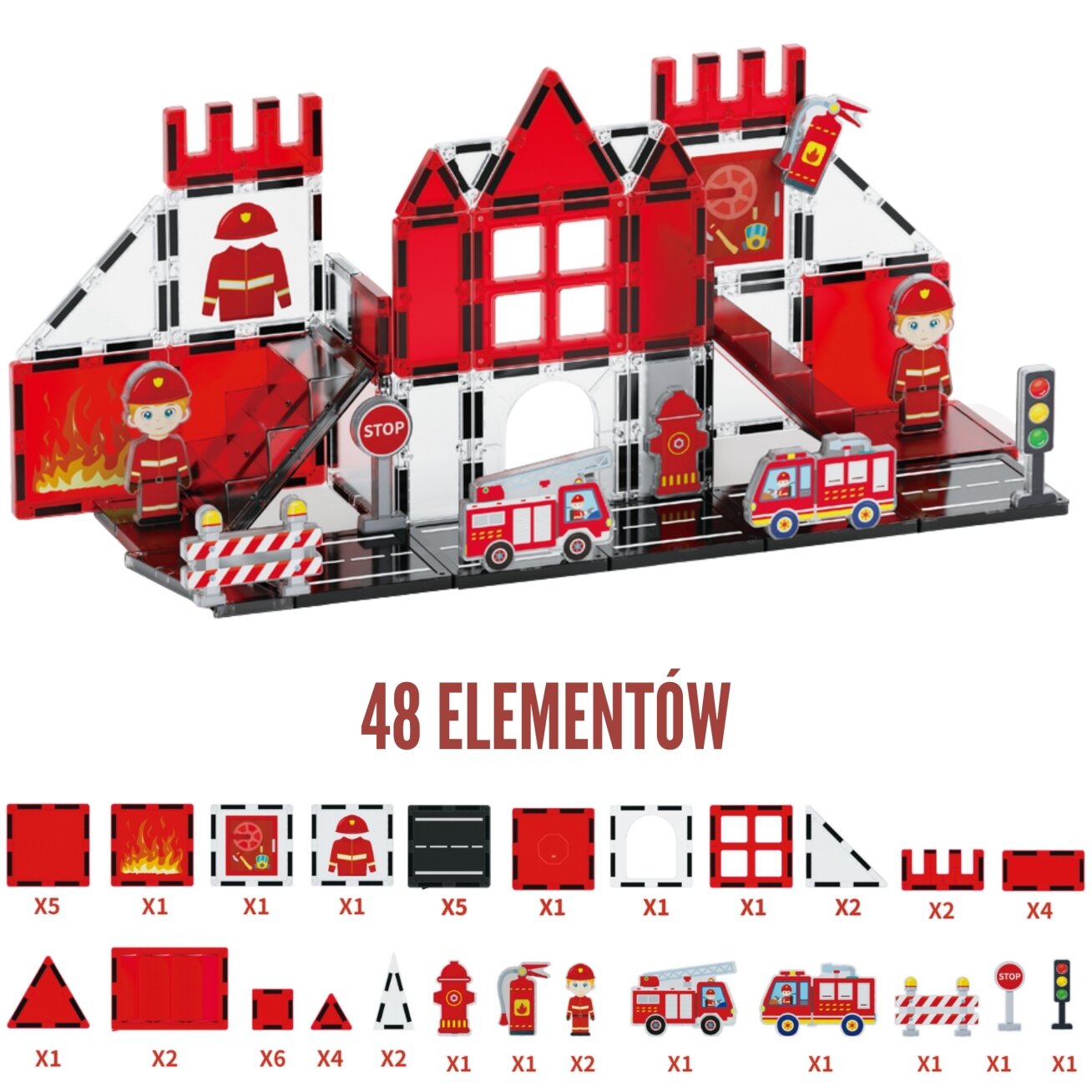 WOOPIE Magnetinės 3D kaladėlės Rinkinys „Gaisrinė“ 48 vnt. 2 WOOPIE Magnetinės 3D kaladėlės Rinkinys „Gaisrinė“ 48 vnt. 2