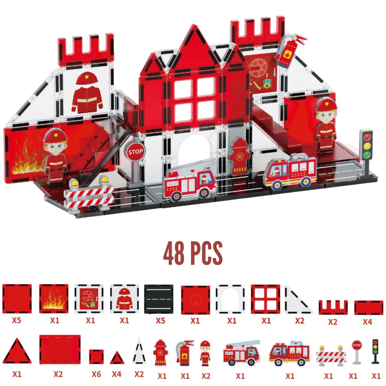 WOOPIE Magnetinės 3D kaladėlės Rinkinys „Gaisrinė“ 48 vnt. 3