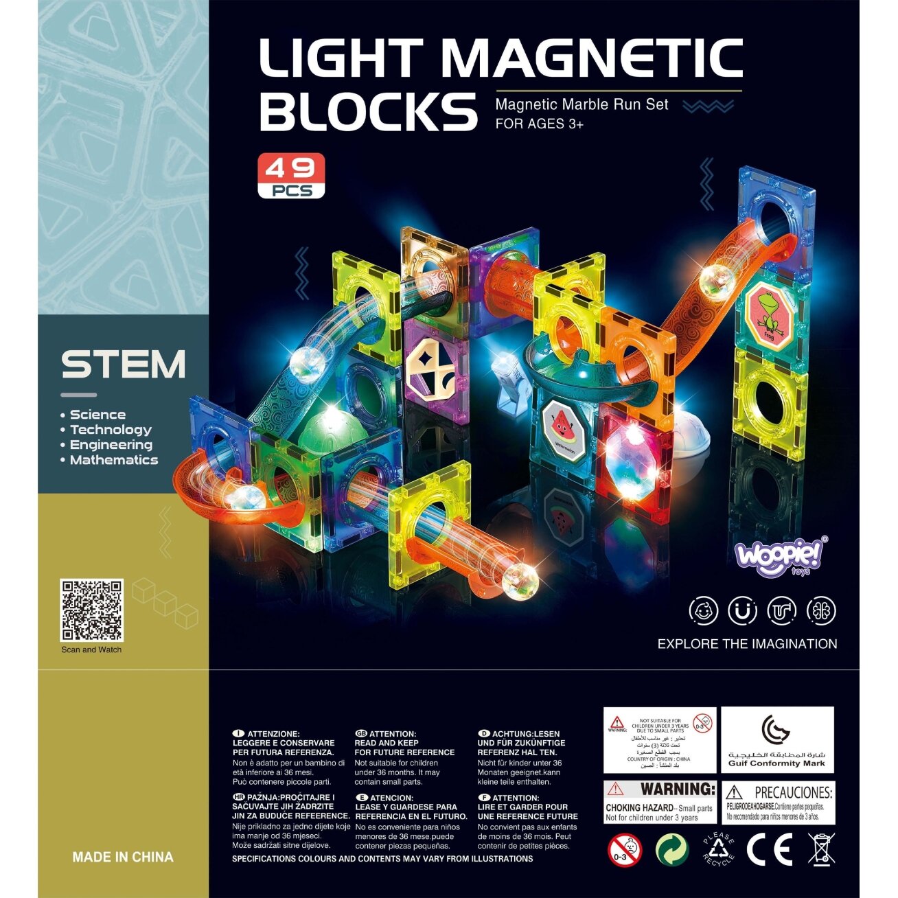 WOOPIE magnetinės kaladėlės Šviečiantis rutuliukų takelis 49 el. 21 WOOPIE magnetinės kaladėlės Šviečiantis rutuliukų takelis 49 el. 21