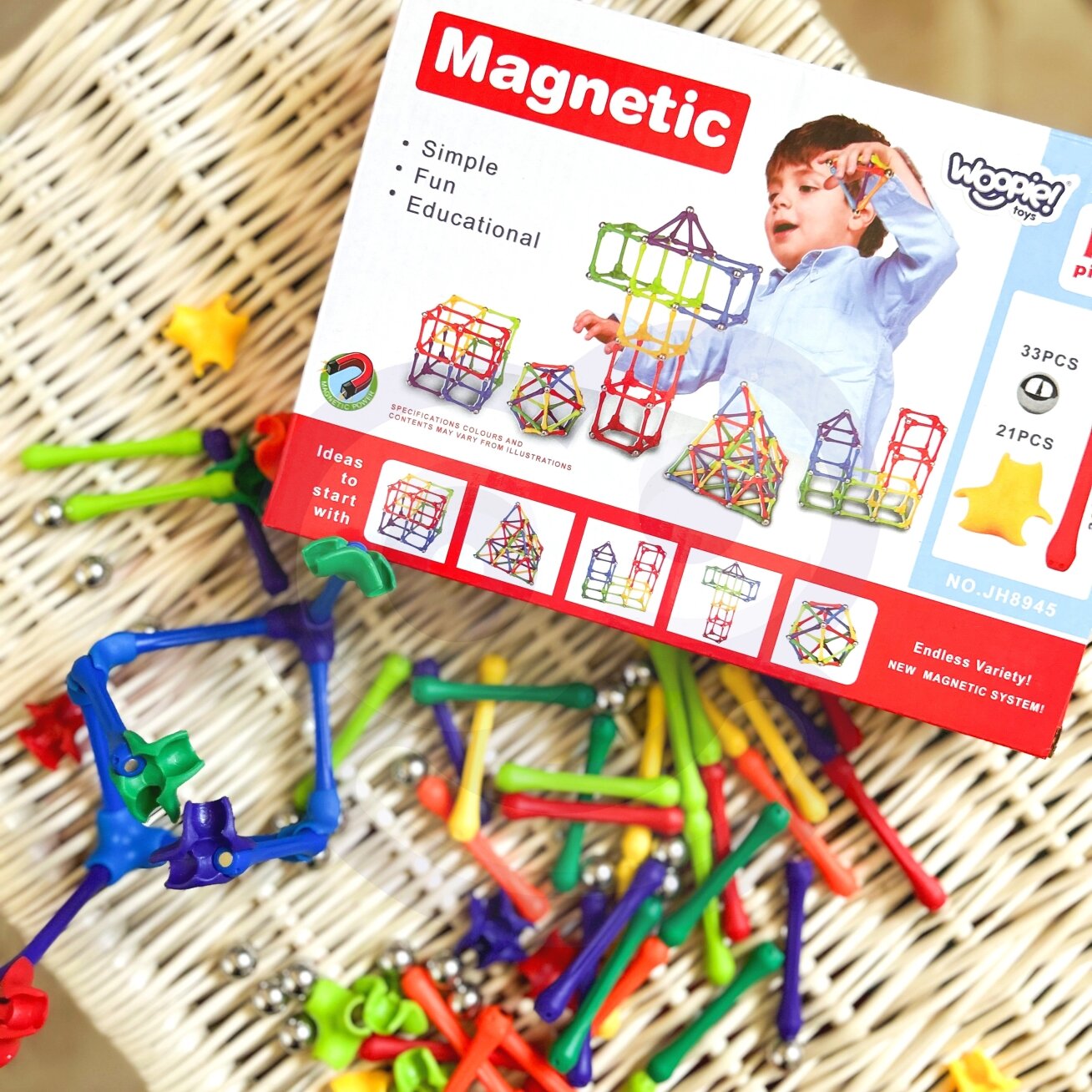 WOOPIE Magnetinės konstrukcinės kaladėlės Kūrybinė dėlionė 110 el. 2