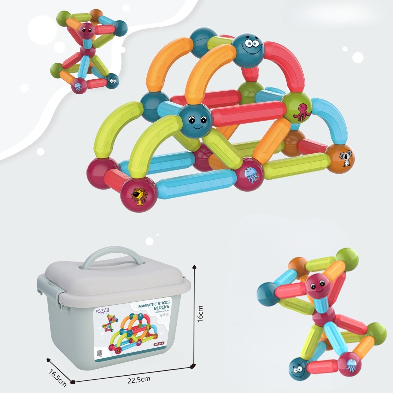 WOOPIE magnetinės konstrukcinės edukacinės kaladėlės 52 vnt. 8