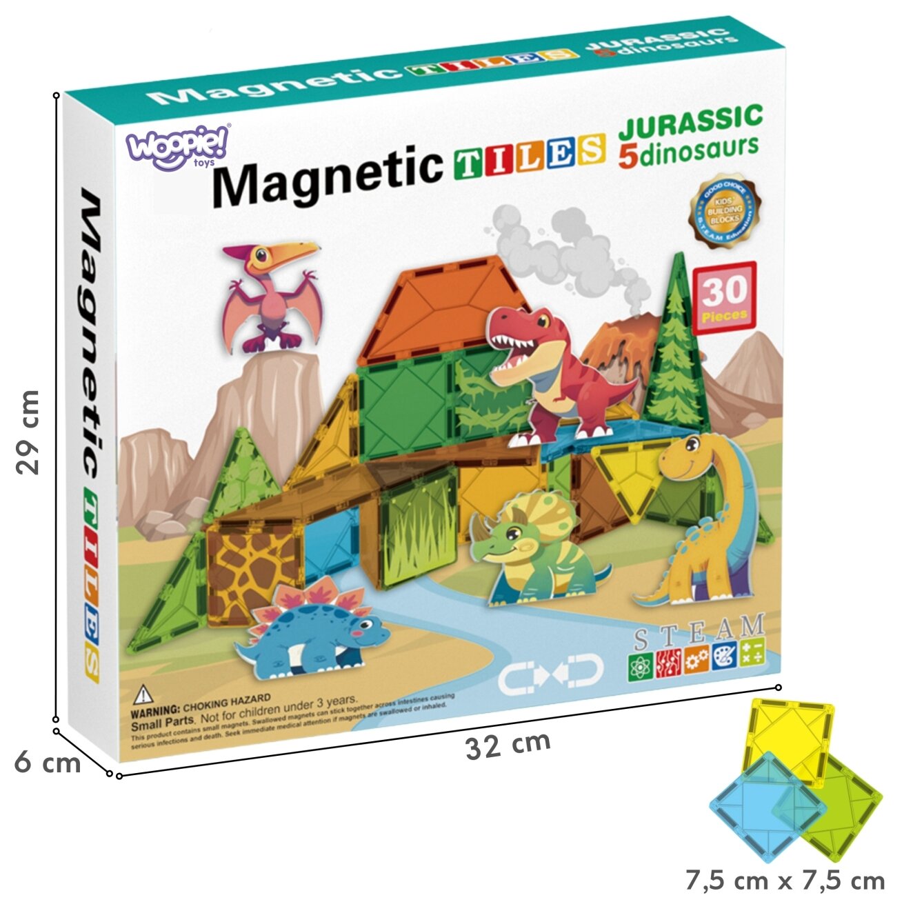 WOOPIE magnetiniai konstrukciniai blokeliai 7,5 cm Dino 30 vnt. 4 WOOPIE magnetiniai konstrukciniai blokeliai 7,5 cm Dino 30 vnt. 4