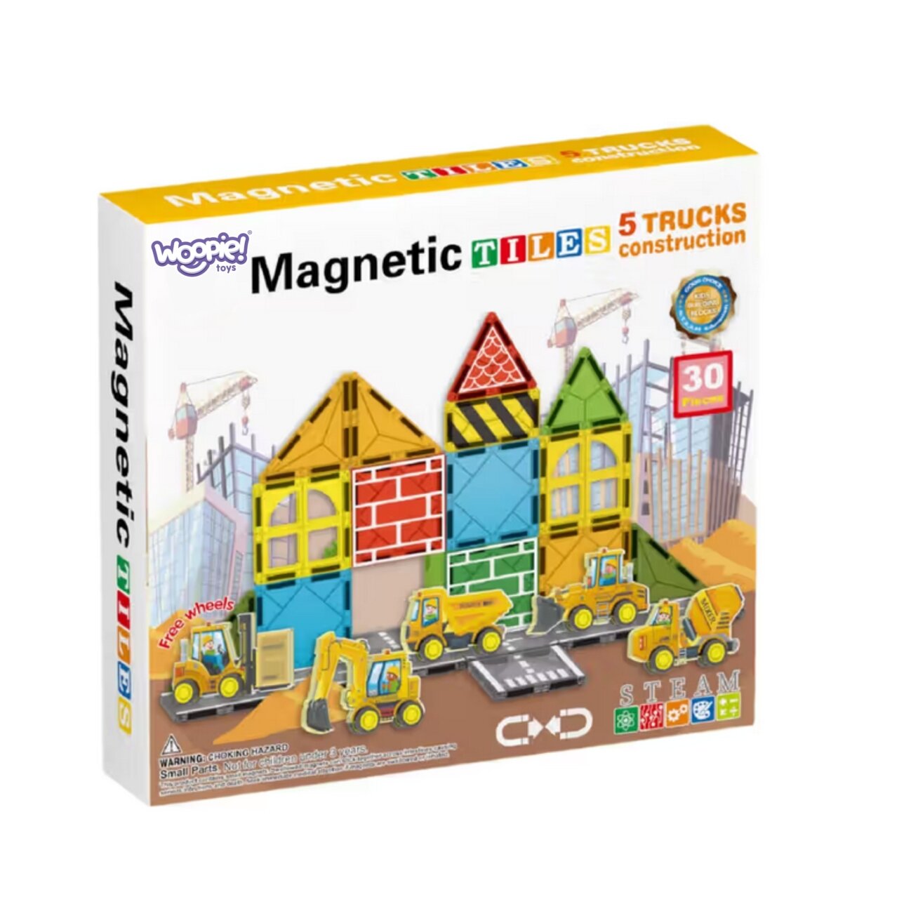 Woopie magnetinių kaladėlių rinkinys su statybinėmis transporto priemonėmis 5
