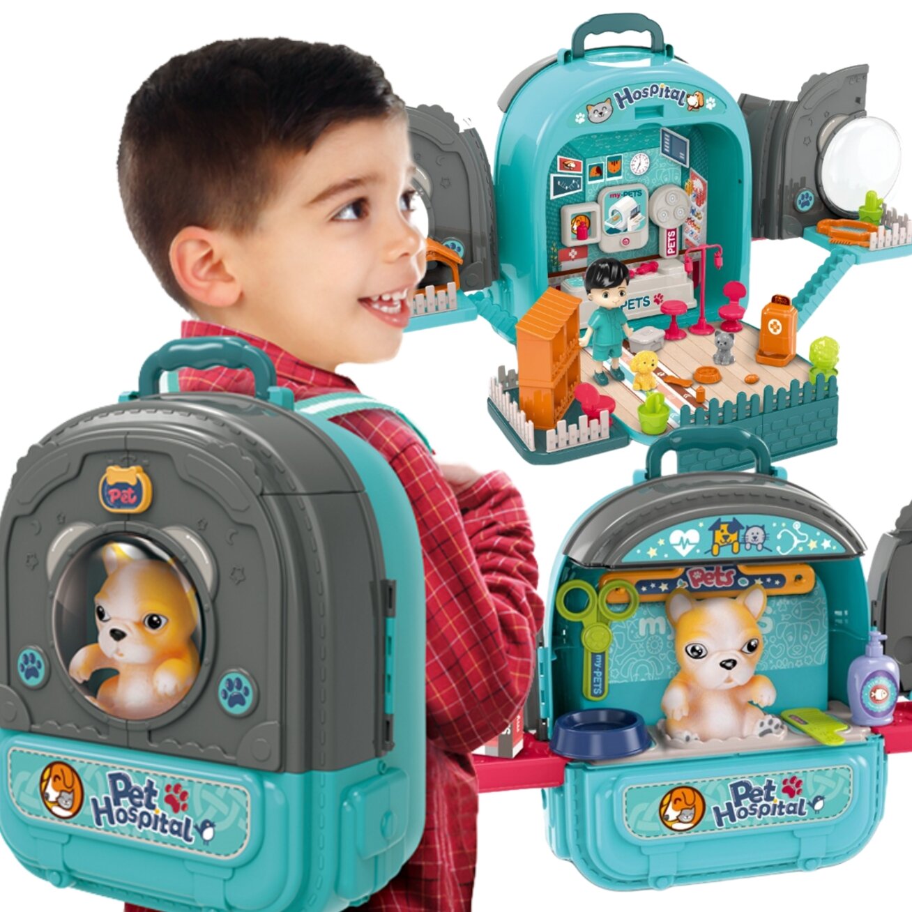 WOOPIE Mažojo veterinaro rinkinys 3in1 Namelis kuprinėje Šuniukas
