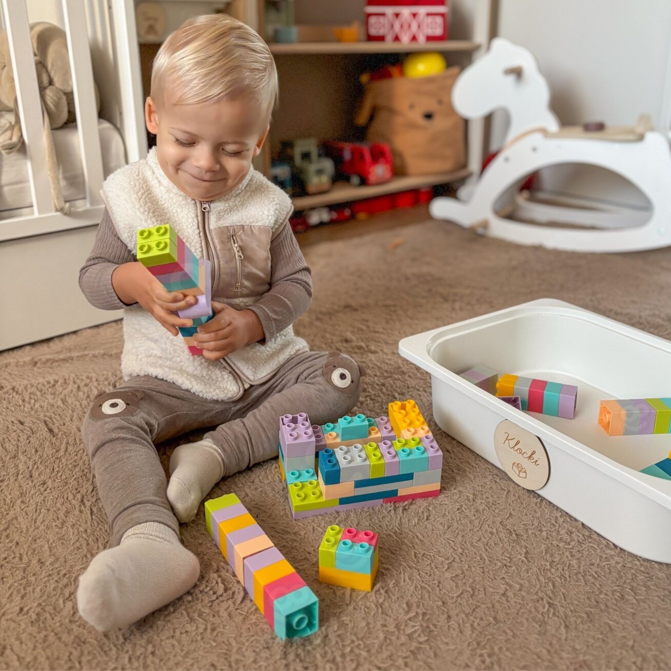 WOOPIE Soft Blocks kaladėlių rinkinys 99 elementų dėžutėje 3
