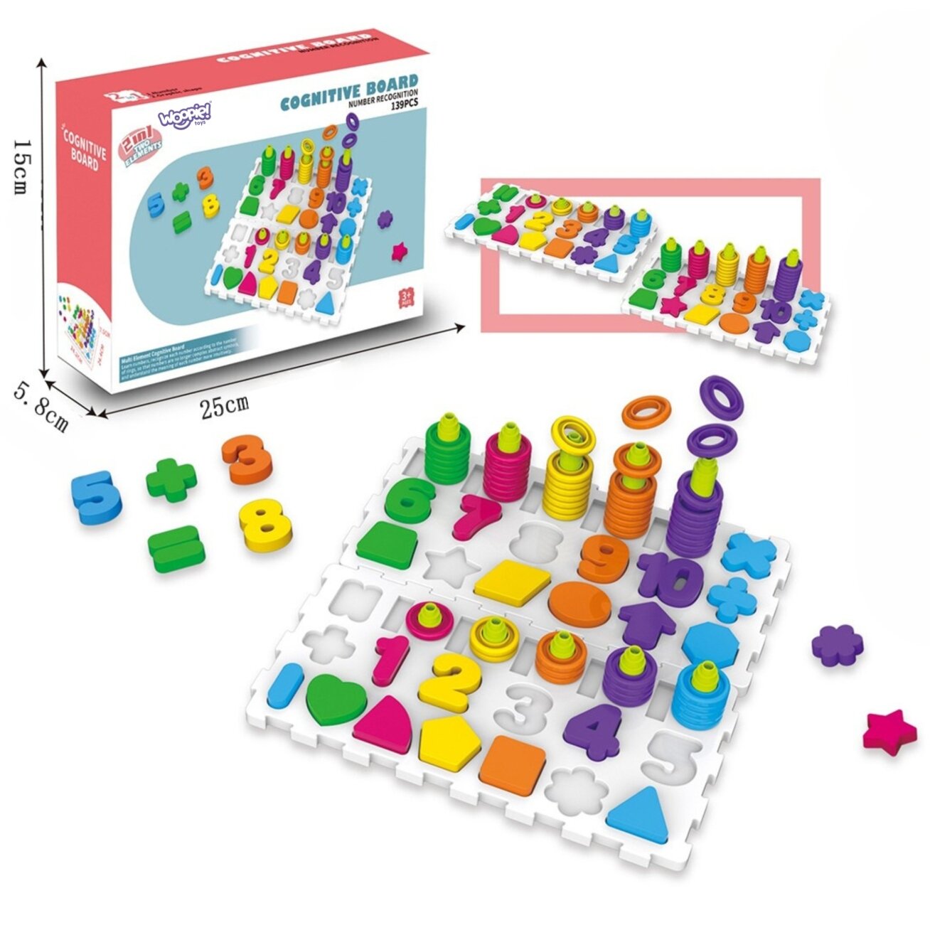 WOOPIE Montessori dėliojimo žaislas – rūšiuoklis, smegenų treniruotė, raidės, skaičiai 139 el. 8 WOOPIE Montessori dėliojimo žaislas – rūšiuoklis, smegenų treniruotė, raidės, skaičiai 139 el. 8