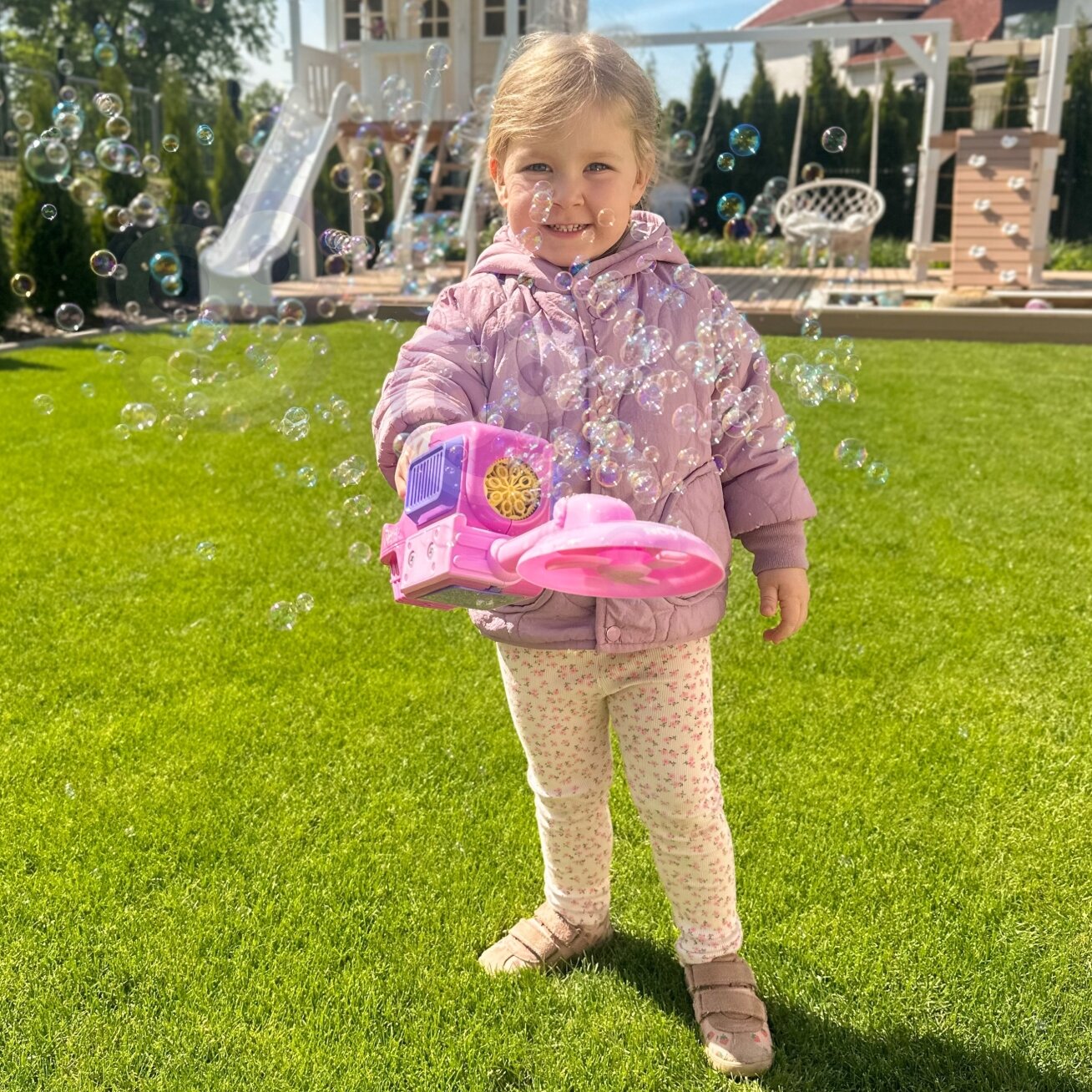 WOOPIE Rankinė vejapjovė muilo burbulų pūtimo mašina rožinė 2