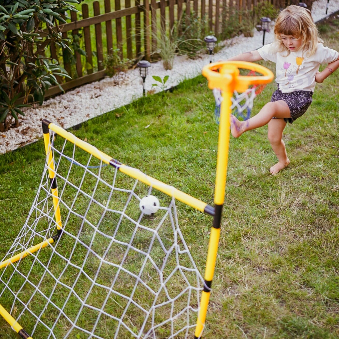 WOOPIE 2in1 rinkinys krepšinis Futbolo vartai + kamuoliai ir pompa 2