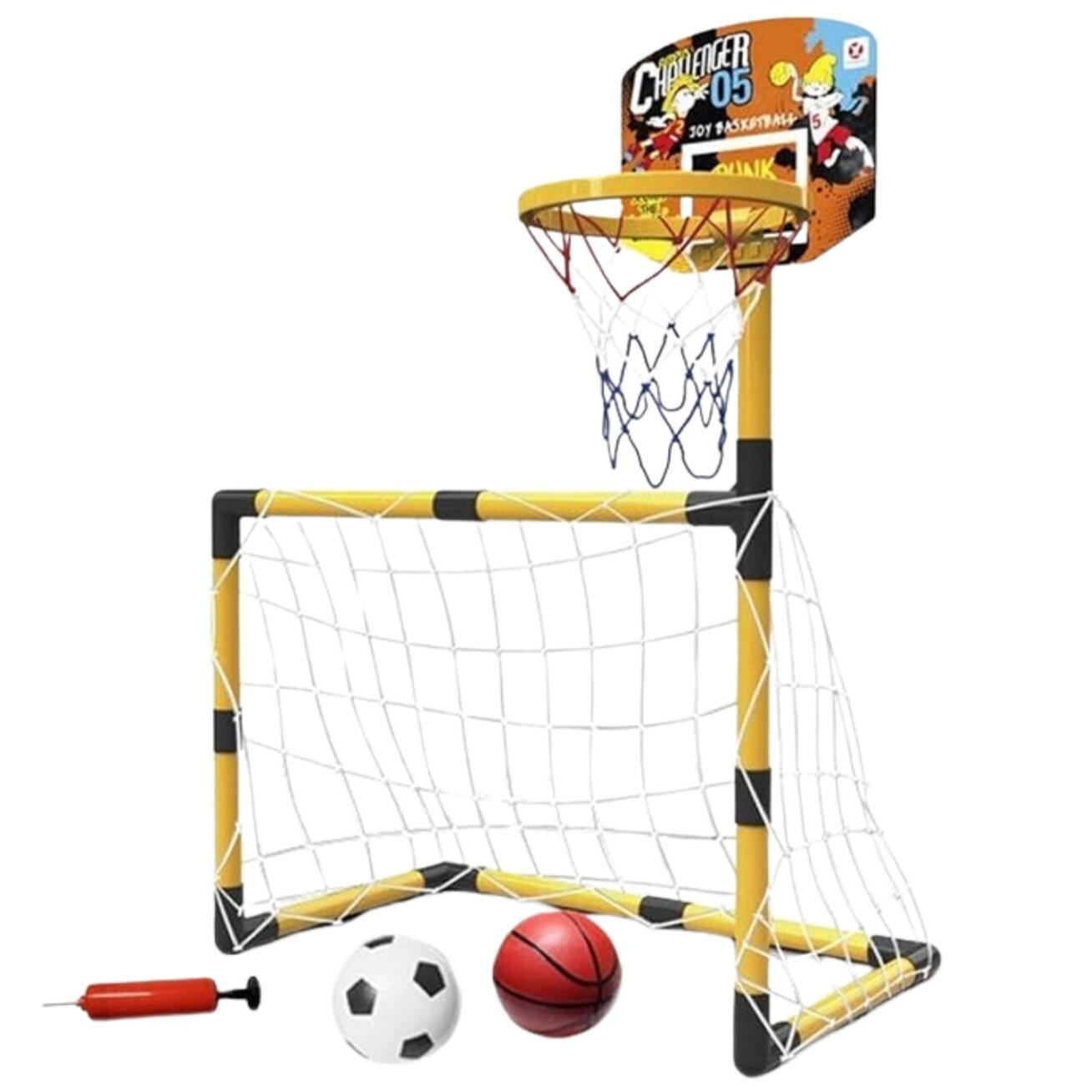 WOOPIE 2in1 rinkinys krepšinis Futbolo vartai + kamuoliai ir pompa 6