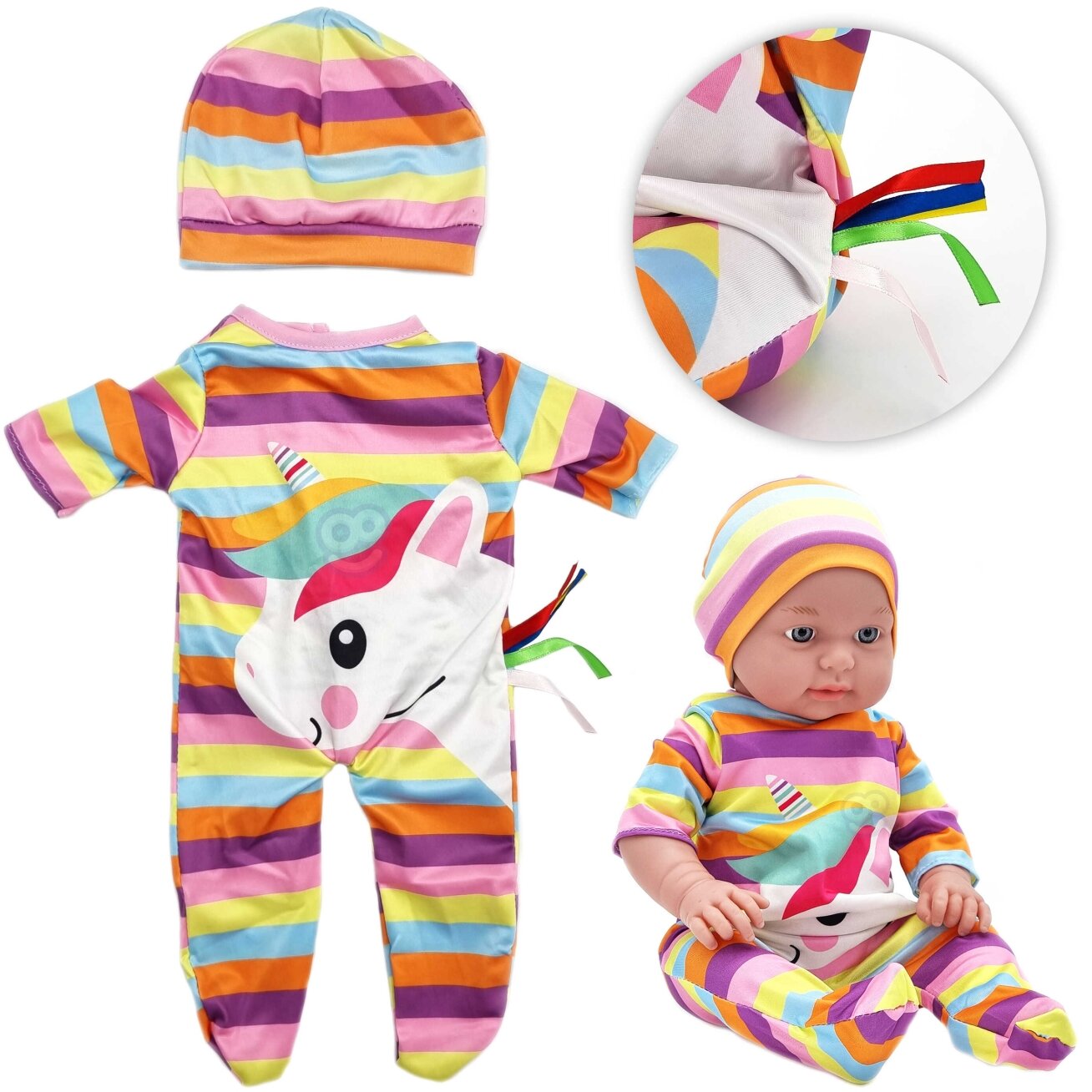 WOOPIE ROYAL Drabužėliai lėlei Rinkinys Šliaužtinukas Bodis Vienaragis Kepuraitė 43-46 cm WOOPIE ROYAL Drabužėliai lėlei Rinkinys Šliaužtinukas Bodis Vienaragis Kepuraitė 43-46 cm