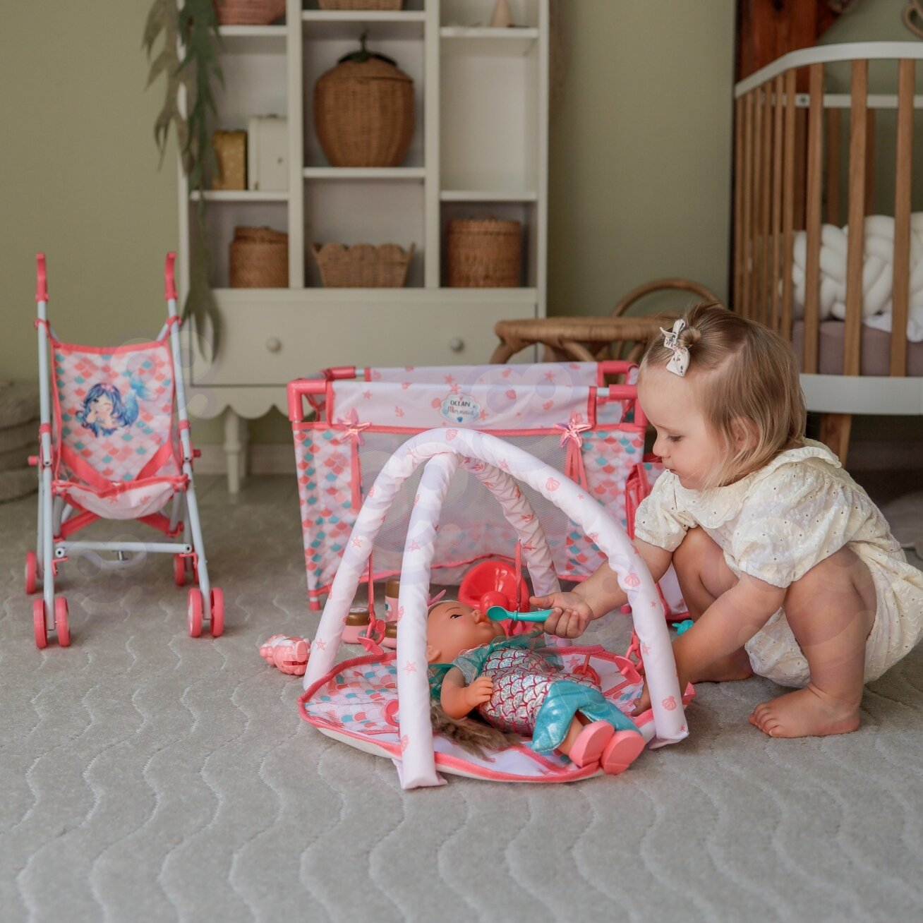 WOOPIE ROYAL kūdikio lėlė 36 cm Undinėlė interaktyvi XXL rinkinys Auklė 18in1 1