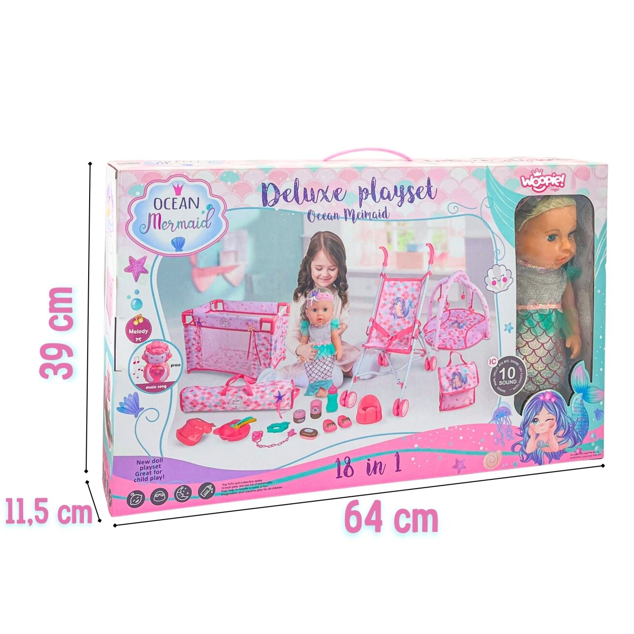 WOOPIE ROYAL kūdikio lėlė 36 cm Undinėlė interaktyvi XXL rinkinys Auklė 18in1 12