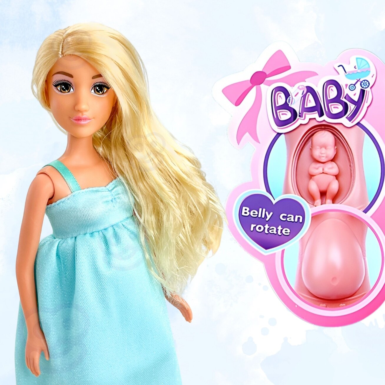 WOOPIE ROYAL Lėlė Lily su nėščiosios pilvuku, kūdikis, mėlyna suknelė 2 WOOPIE ROYAL Lėlė Lily su nėščiosios pilvuku, kūdikis, mėlyna suknelė 2