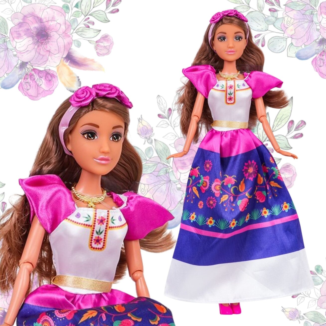 WOOPIE ROYAL Lėlės Pasaulio Moterys Lily Meksikietė Tradicinis kostiumas Gėlių raštas 4